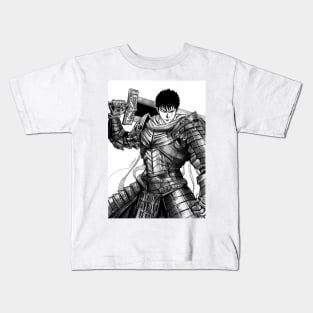 black swordsman knight ecopop in metal monster armor art Kids T-Shirt